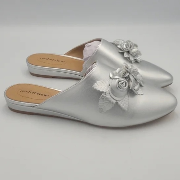 Comfortview Shoes - Comfortview Silver Mules Size 11WW